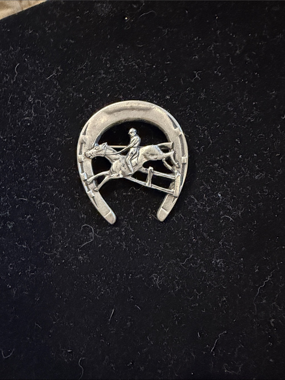 Silver Horse & Horseshoe Lapel Pin - Equestrian Accessory